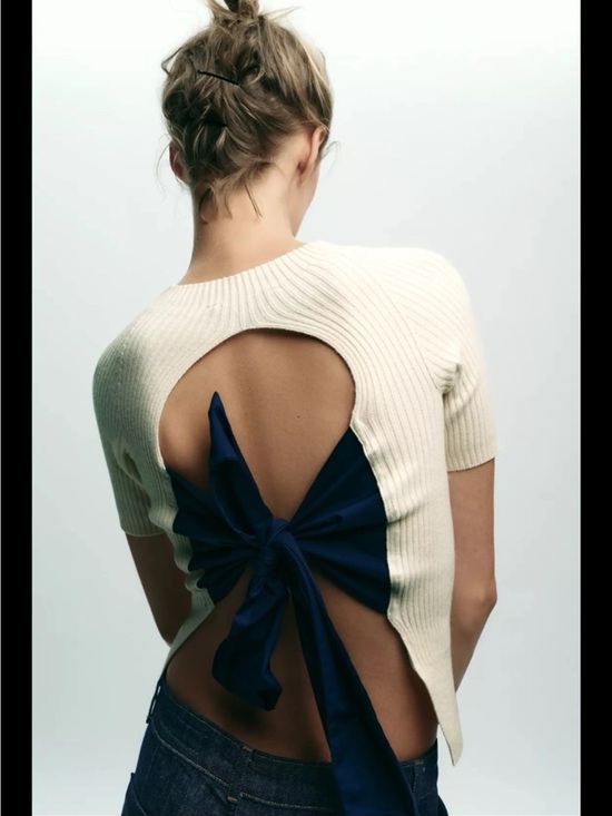 Zara Tops - Zara ribbed sweater with back tie bow detail small nwt** with hole AS IS